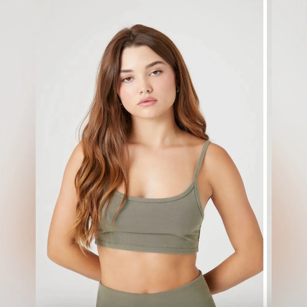 Crop Scoop Cami, L, Dark Olive Green - Picture 1 of 5